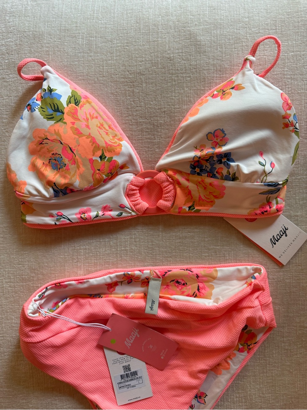 Maaji Reversible Coral Pink Two-Piece Swim Set - Picture 4 of 6